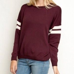 Brandy Melville maroon varsity crew neck